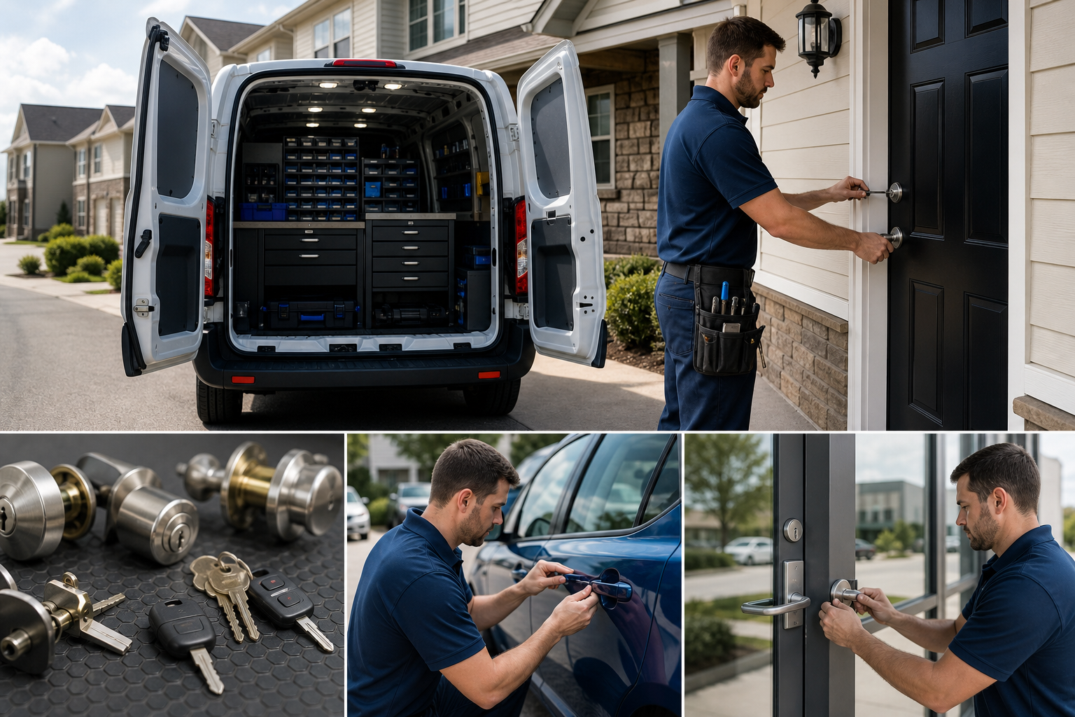 North Carolina service areas section image with locksmith van technician keys and local service scene