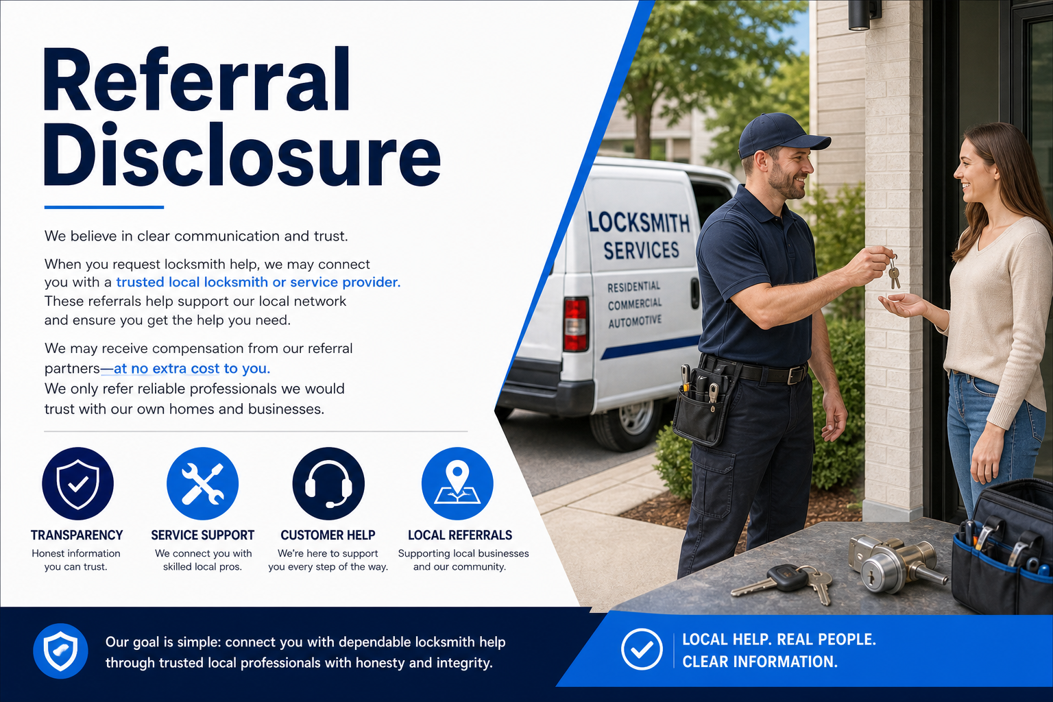 Referral disclosure for Alpine Mobile Locksmith website visitors and callers